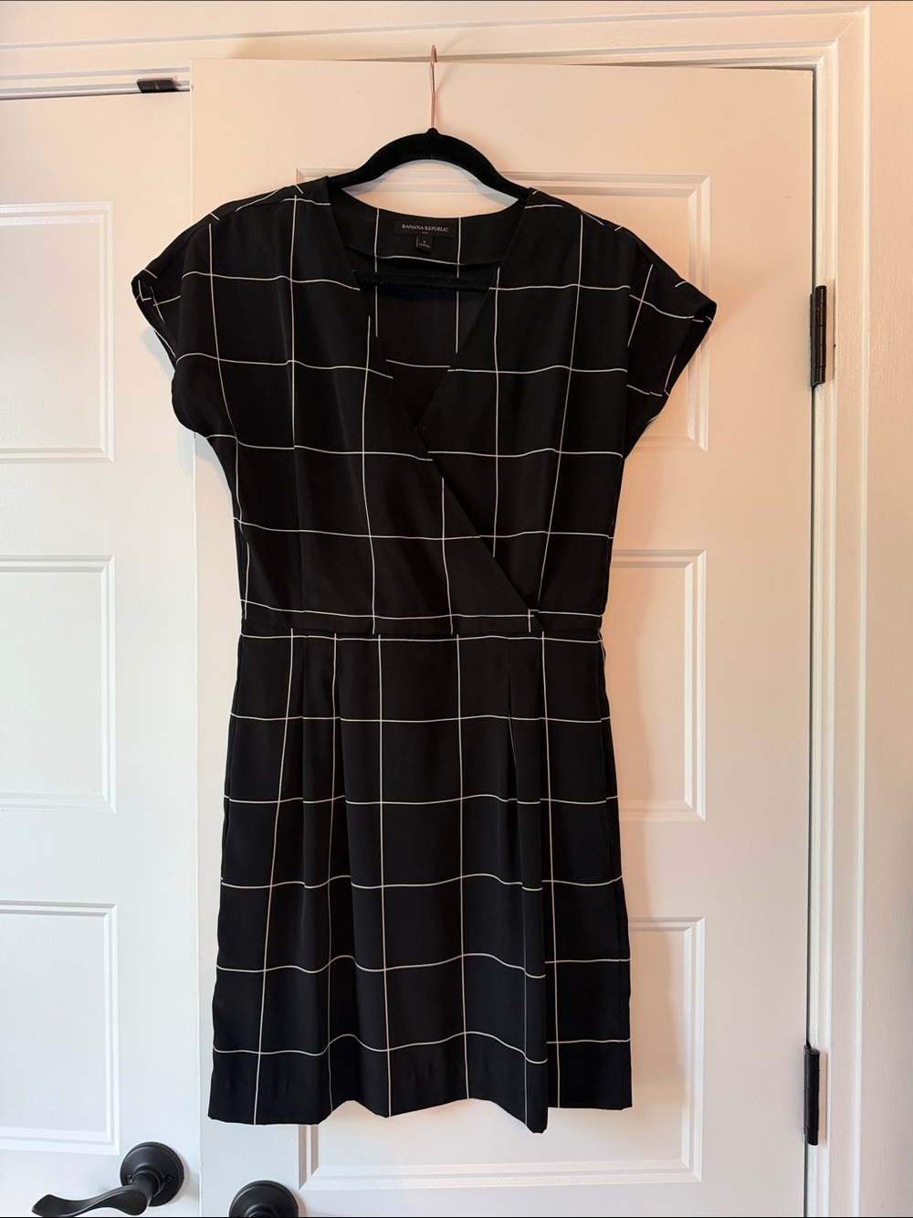 Windowpane Black Wrap-Front Dress